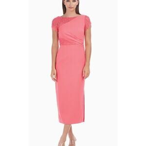 JS Collection Lissett Tea Length Lace Contrast Dress NWT Size 4